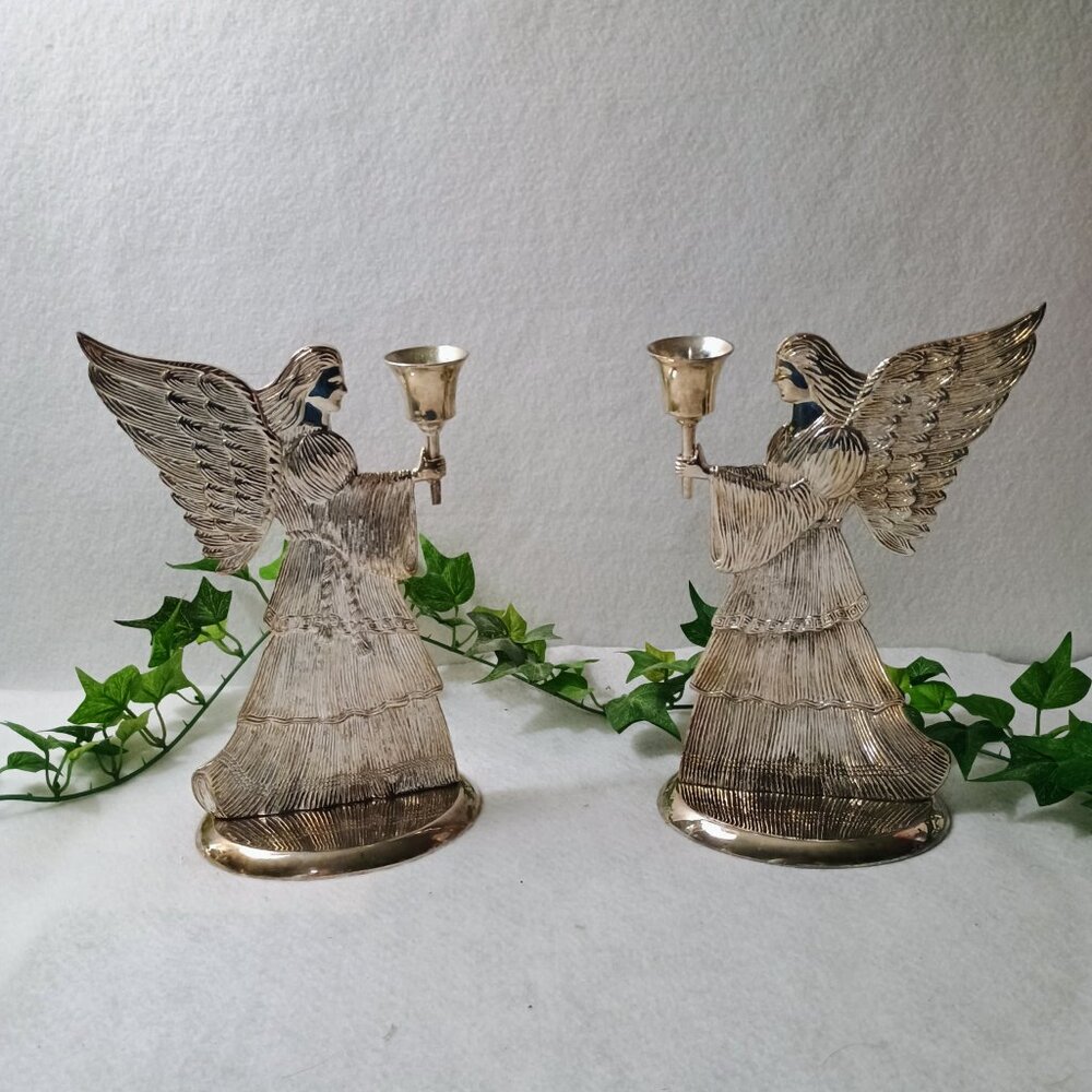 VGUC: Vintage Intern'l Silver Silver-Plated 2 Christmas Angel Candle Holder - Picture 2 of 8
